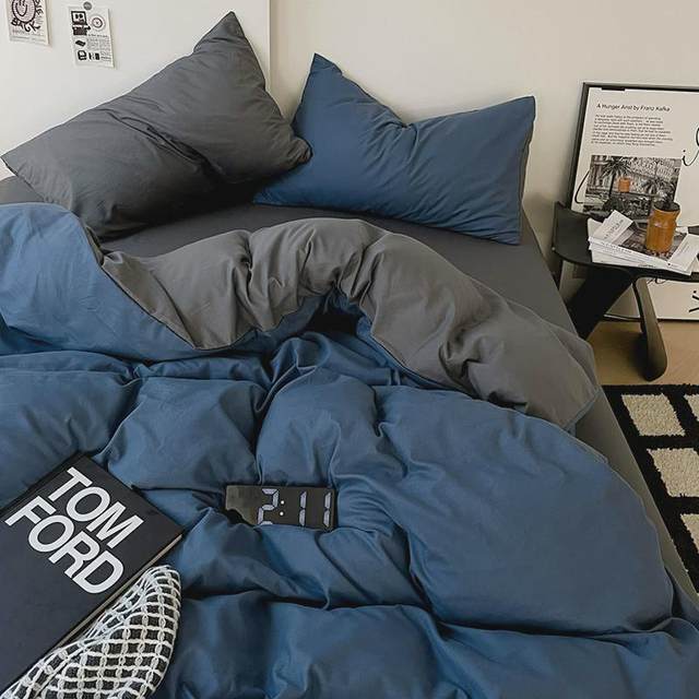 Four-piece set on the bed covers, bed covers, bed and breakfast, wash, cotton, double-paired quilt covers, bed sheets, quilt covers, solid color style dormitory pure three-piece set 4