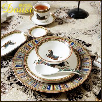Hotel kitchen and catering steak tray ceramic dish bowl four-piece set custom hotel box bone porcelain tableware tableware set