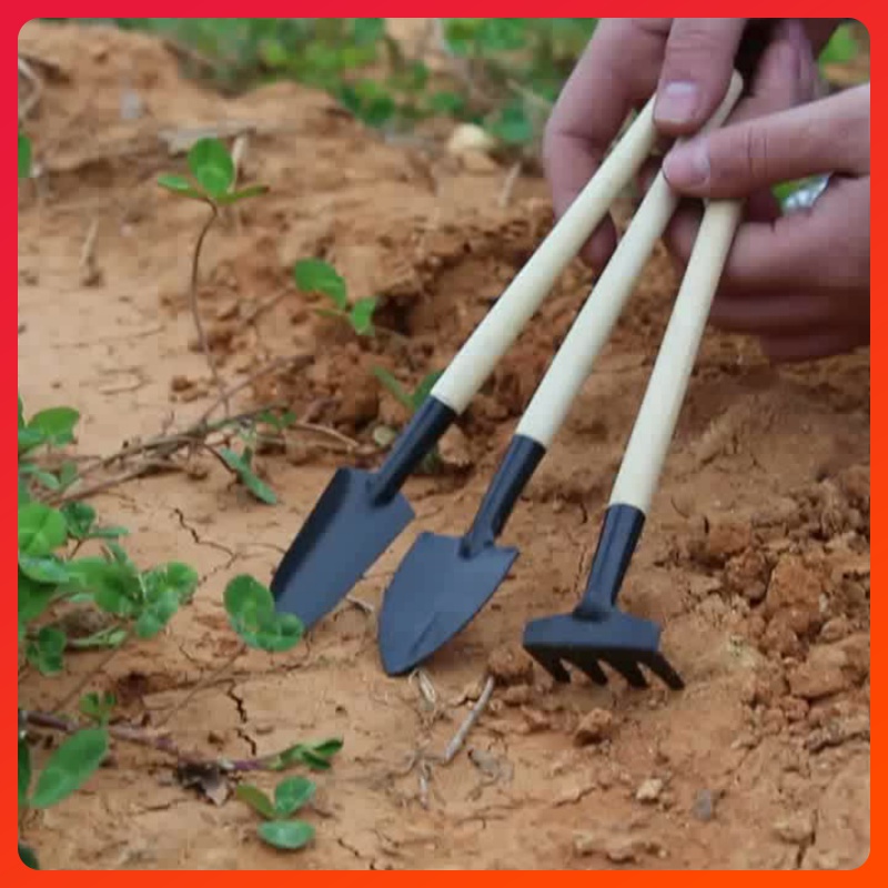Succulent planting three-piece gardening soil loosening tool set potted planting flowers and flowers small shovel household iron shovel rake