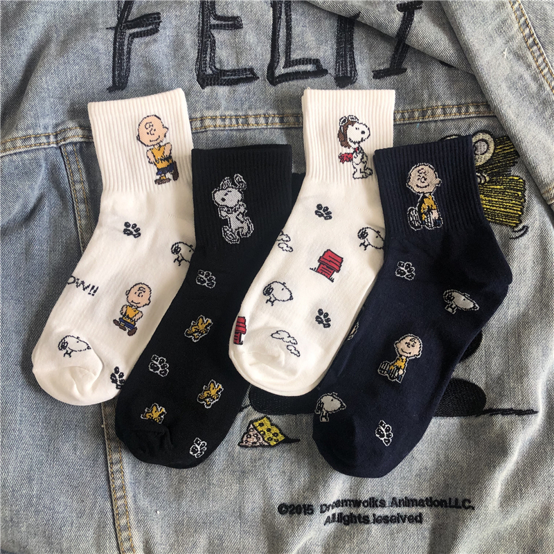 Socks for Women, Spring and Summer New Arrivals, Cartoon Anime Puppy Couple Trendy Socks, Breathable and Sweat-Absorbent Mid-Calf Sports Men's Casual Socks