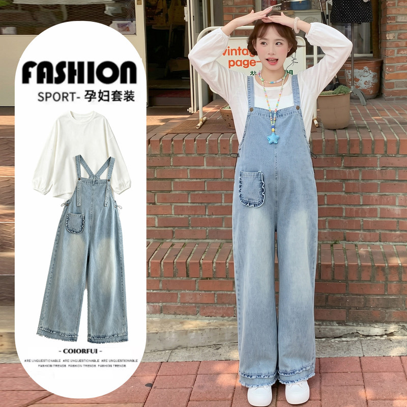 Maternity Wear Autumn Set 2026 New Casual Loose Lazy Style Ruffled Denim Overalls Spring and Autumn Two-Piece Set Maternity Wear Autumn Set 2026 New Casual Loose Lazy Style Ruffled Denim Overalls Spring and Autumn Two-Piece Set