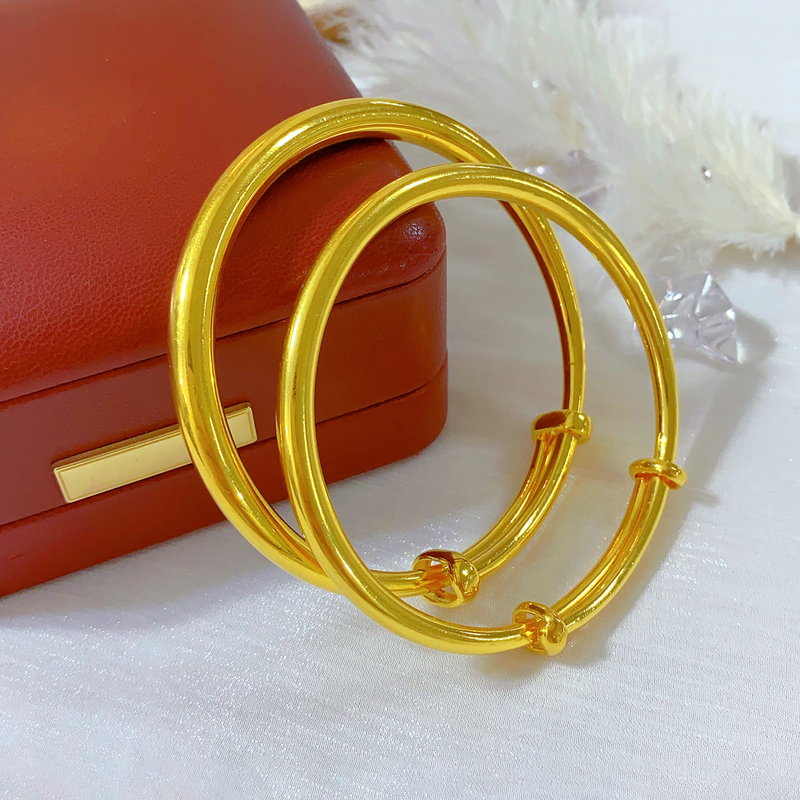 2025 New Style Gold-Plated Bracelet, Simple Smooth Surface, Push-Pull Gold-Plated Silver Bracelet, Real Gold Solid Adjustable Bracelet, Suitable for Gift-Giving