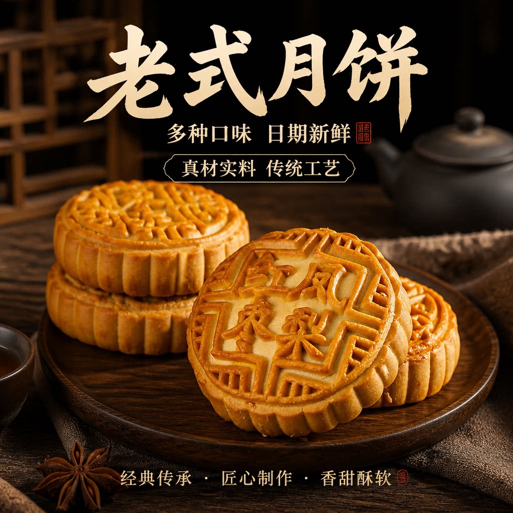 新产五仁月饼礼盒·红枣凤梨绿豆枣泥味
