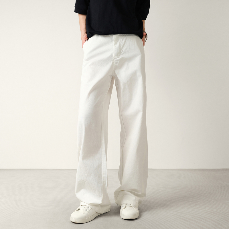 Converges Off-White Trendy Brand Structured Flared Casual Pants for Men, Summer Thin Loose Wide-Leg Straight Pants