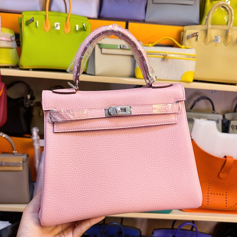 25cm Kelly Bag in Pink Imported First-Layer Cowhide Leather