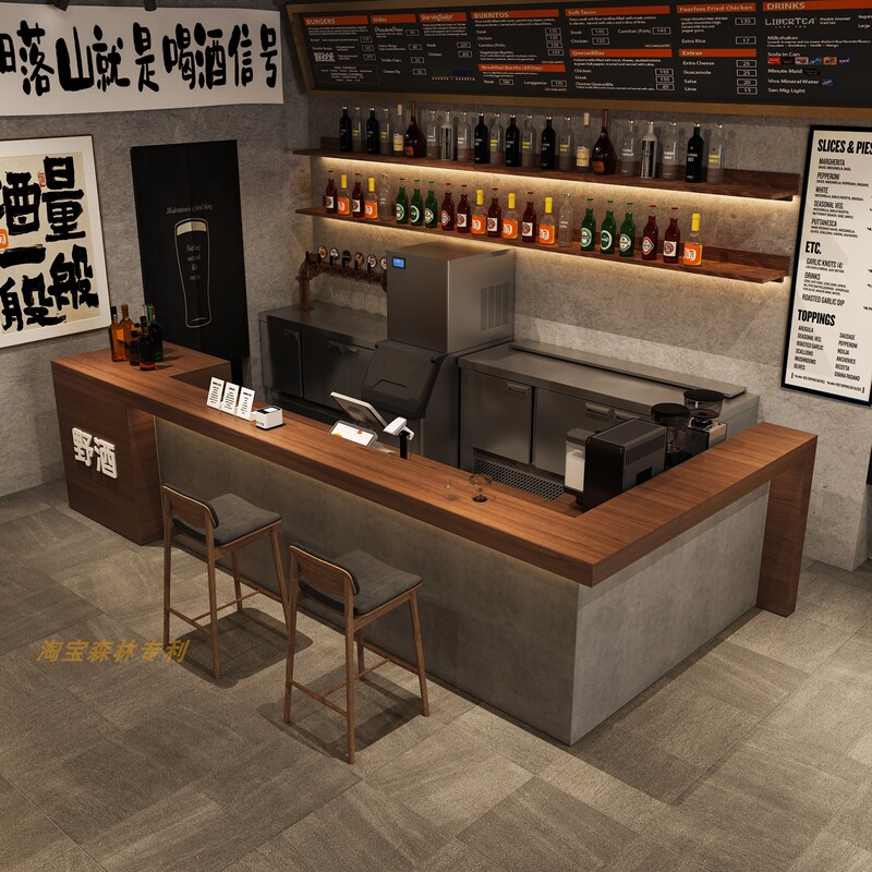 Bar, Cafe, Bar Counter, Gym, Cement Gray, B&B Front Desk, Barbecue Restaurant, Cash Register, Reception Desk, Industrial Style