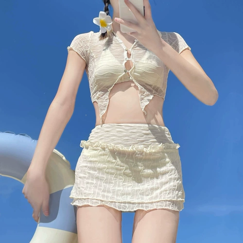 Купальник, сексуальный раздельный комплект, коллекция 2023, 3 предмета, по фигуре, изысканный стиль