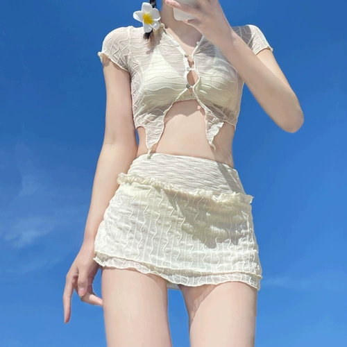 Купальник, сексуальный раздельный комплект, коллекция 2023, 3 предмета, по фигуре, изысканный стиль