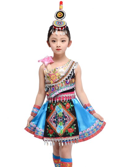 畲族服装儿童演出服少数民族服装新款云南苗族女童民族舞蹈表演服