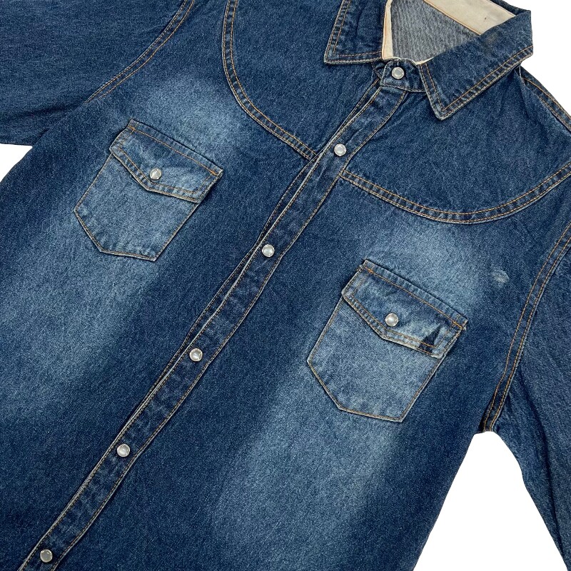 Джинсовая рубашка vintage古着美式复古阿美咔叽水洗做旧长袖日系牛仔衬衫男女n2