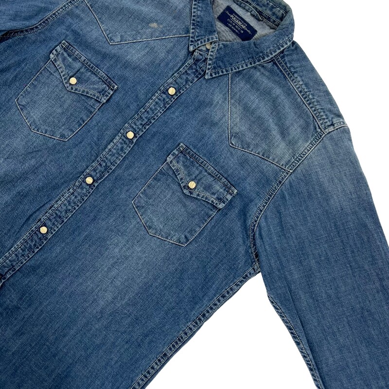 Джинсовая рубашка vintage古着美式复古阿美咔叽水洗做旧长袖日系牛仔衬衫男女n2