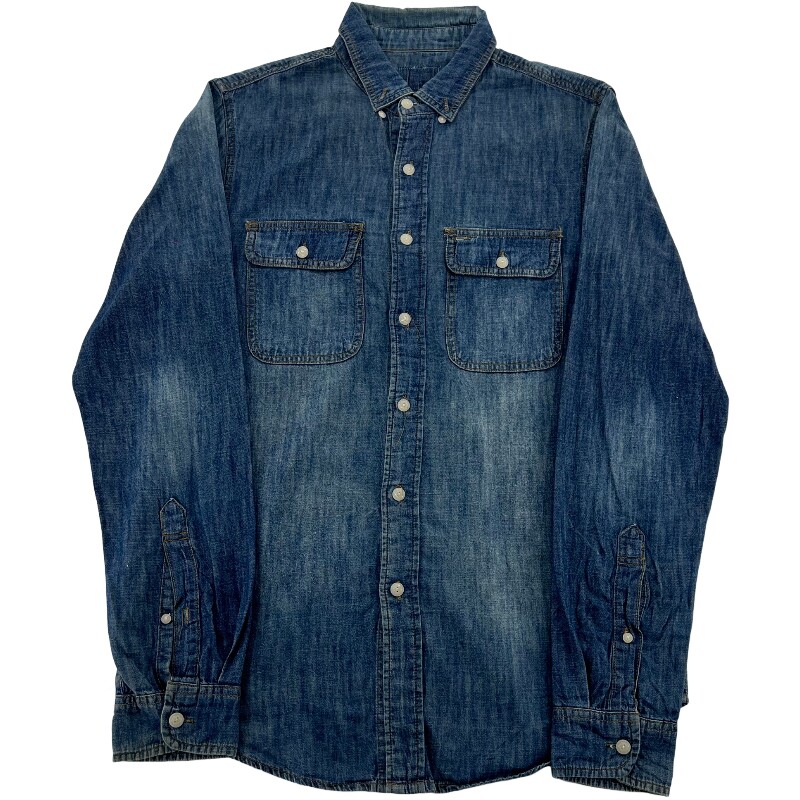 Джинсовая рубашка vintage古着美式复古阿美咔叽水洗做旧长袖日系牛仔衬衫男女n2