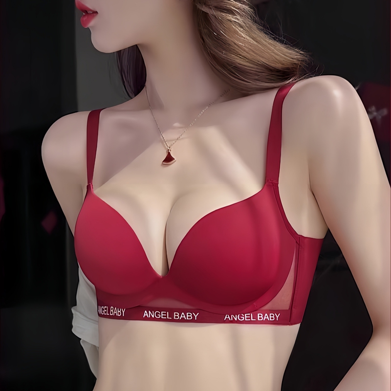 Underwear for Women with Small Busts, Push-Up, Side Breast Gathering, Wireless Bra, Wedding Bride, Red Seamless Bra Set for the Year of Birth