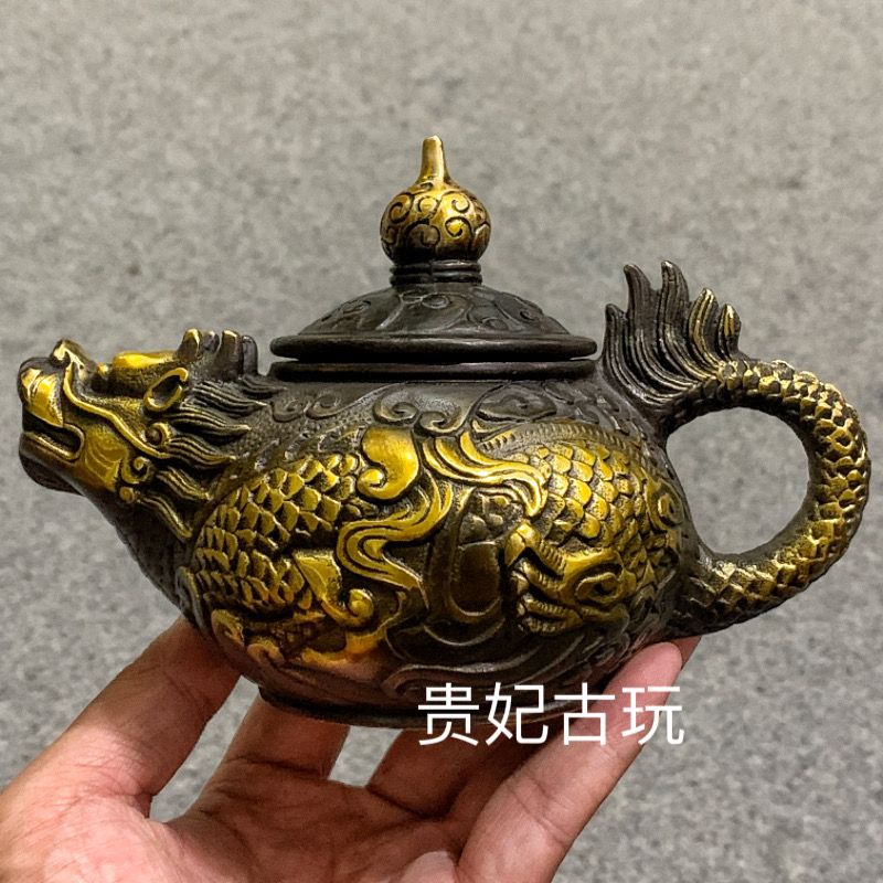 纯铜手工龙壶大明宣德年制龙头壶老铜器旧货古玩杂项收藏酒壶茶壶