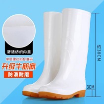 Large size white rain boots food factory work rain boots non-slip food hygiene boots oil-proof plus velvet and cotton warm water shoes