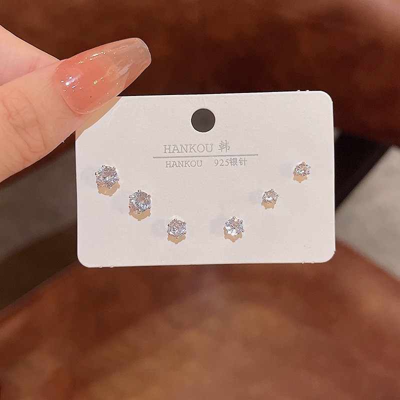 3 pairs of zircon stone 925 silver small ear nail small 100 hitch water drill minimalist earrings suit male and female earbone nail decorated female-Taobao