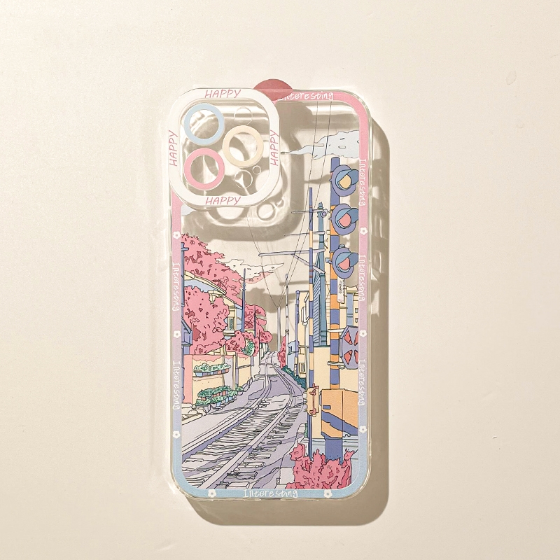 Cherry blossom street applies Apple mobile phone shell iPhone15 new ultra-thin 13 silicone gel 14promax transparent mini couple 12 full package xsxr advanced sensation 11 male pl