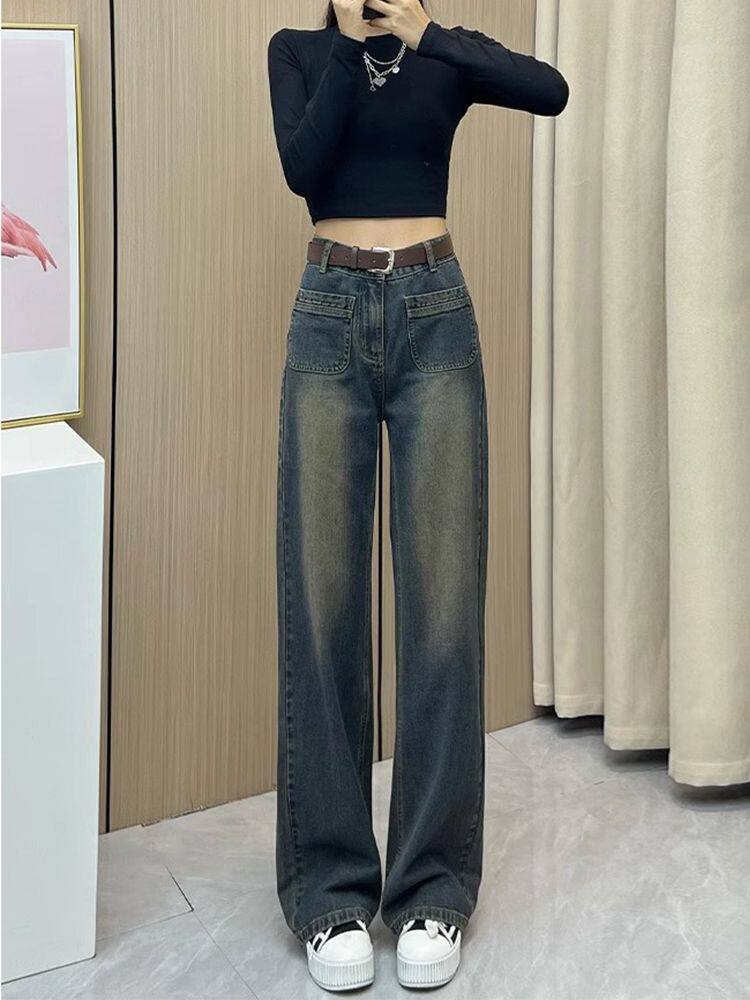 Straight Drum Jeans Woman 2023 New Spring Autumn winter exploits with slim loose and high waist and wide leg pants-Taobao