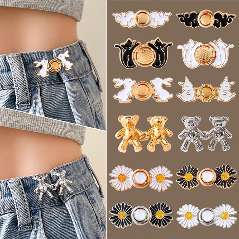 Pants waist tightening Divine Instrumental Pants Size Adjustment Buckle Waist Circumference Change Small Free Stitch Button Denim Jeans One-piece Dress Cashew cashiers-Taobao