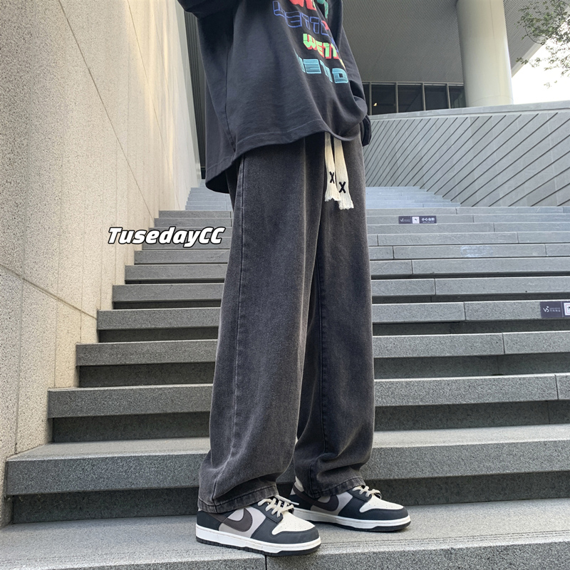 Jeans Men's Autumn Winter 2023 New Loose Straight Barrel Broadleg American High Street Pants Trendy Casual 100 Lap Pants-Taobao