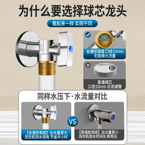 Полная медь большая транспортная стиральная машина для водопровода Специальная автоматическая стоп -клапан водяной остановки 4 балла треугольный клапан ядро