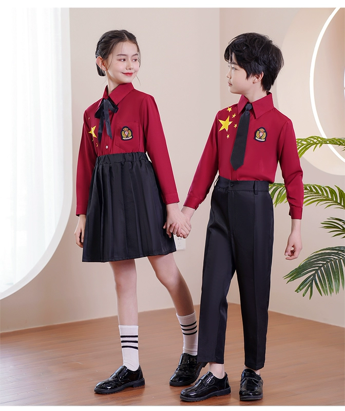 Trang phục biểu diễn hợp xướng thiếu nhi ngày quốc khánh, cuộc thi ngâm thơ của học sinh tiểu học và trung học trang phục biểu diễn ca khúc màu đỏ dành cho bé trai và bé gái
