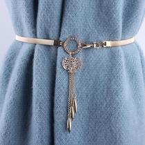 Tassel Metal Waist Chain Elastic Elastic Womens Versatile Fashion Diamond Decorated Dress Korean Thin Belt Silver
