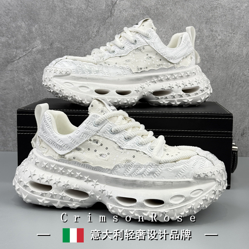 Cr Light Luxury Italian 2026 Design Sneakers Spring and Summer Street Style Thick-Soled Breathable Non-Slip Dad Shoes for Men
