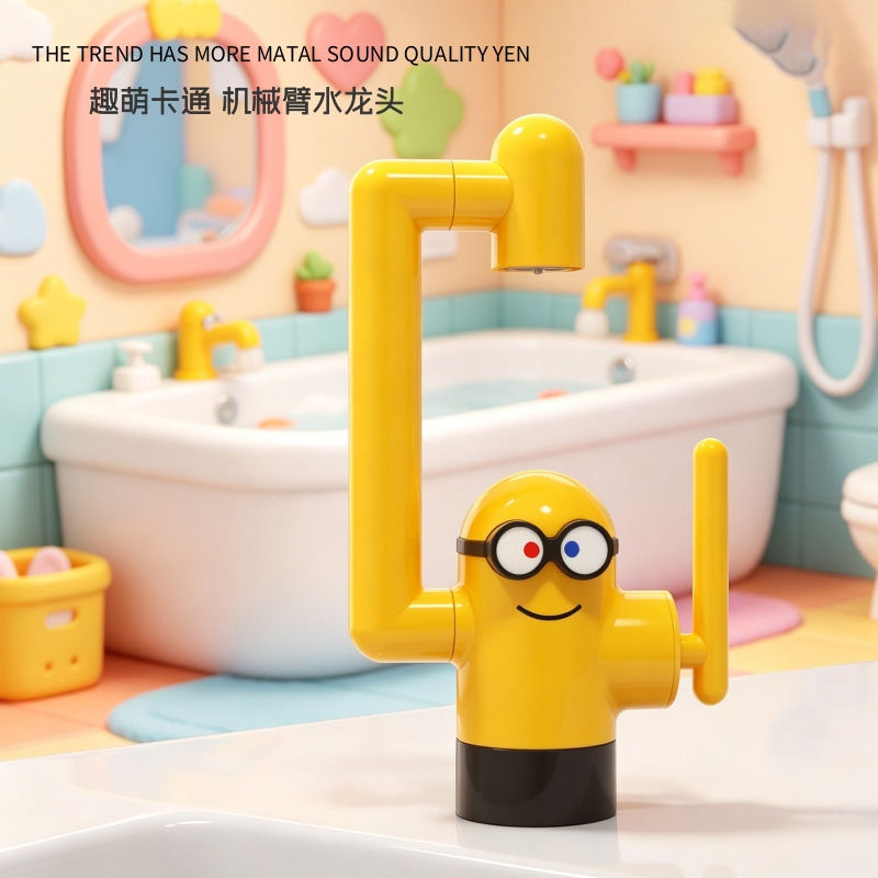 Dopamine Cartoon Creative Minion All-Copper Hot and Cold Basin Faucet Mechanical Arm Bathroom Counter Basin Washbasin