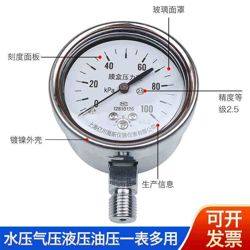 YE600-100KPA Membrane Pressure Meter Low Pressure Table Membrane Box Pressure Gauge Gas Meter Kpa Micro Pressure Gauge-Taobao