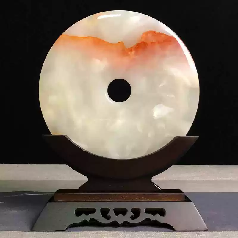 平安扣（玉璧）置物 保平安红花冰玉平安扣摆件玉石客厅玄关中式阿富汗玉招财玉璧酒柜-淘宝