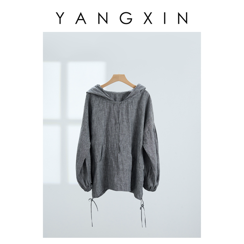 Ageless [Nostalgic] Original Design Japanese Style Wrinkled Texture 100% Hemp Drawstring Hooded Top 03108