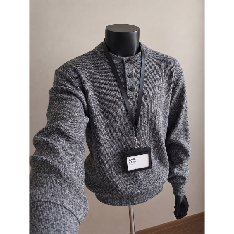 Old Money Style High-End Henry Collar Knit Pullover Sweater for Men, Autumn and Winter Design, Niche Pullover Sweater, Inner Layer Top