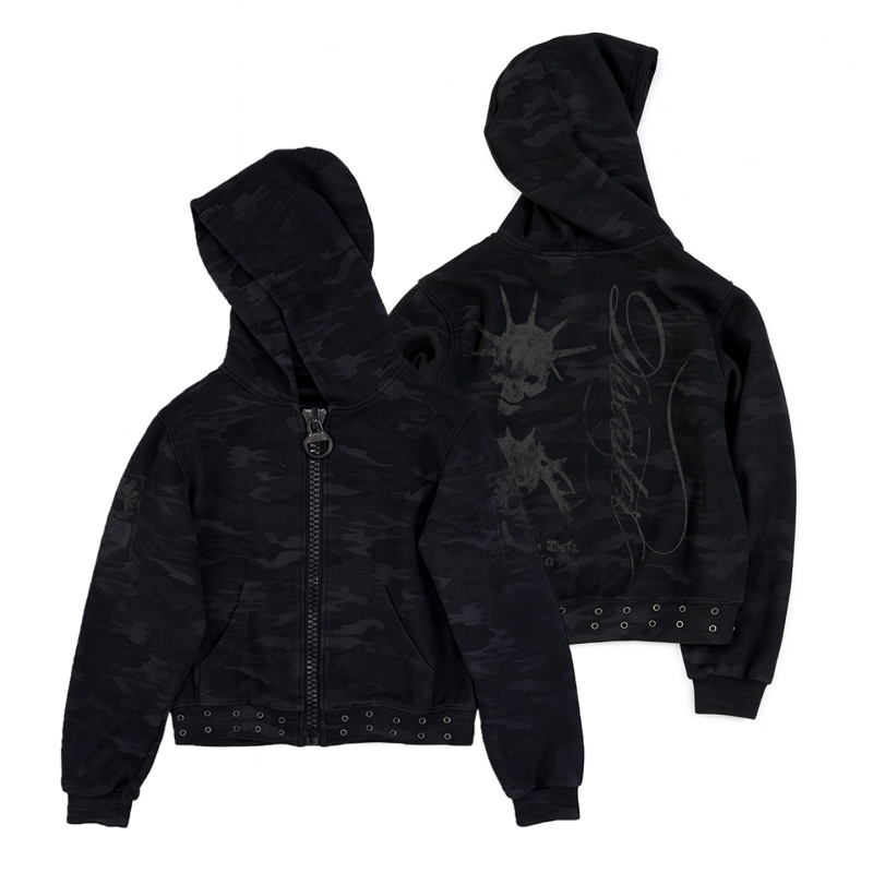 Luuucam Large Zipper Dark Pattern Camouflage Waffle Sweatshirt Skull Print Light Street Style Washed Hooded Jacket Luuucam Large Zipper Dark Pattern Camouflage Waffle Sweatshirt Skull Print Light Street Style Washed Hooded Jacket