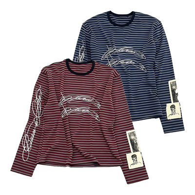 LUUUCAM retro y2k Millennium striped patchwork long-sleeved T-shirt, autumn soft and sticky color-blocking printed base layer smock