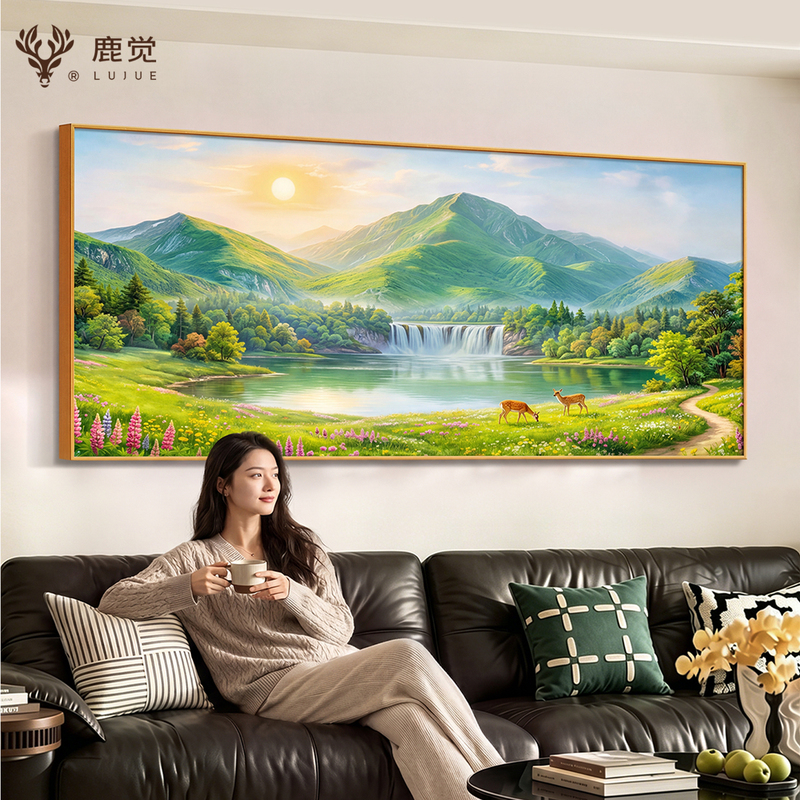 Prosperity Painting, Landscape Painting, Mountain and River Painting, Living Room Decorative Painting, Rising Sun, East Wall, Sofa Background Wall Hanging Painting, Good Meaning