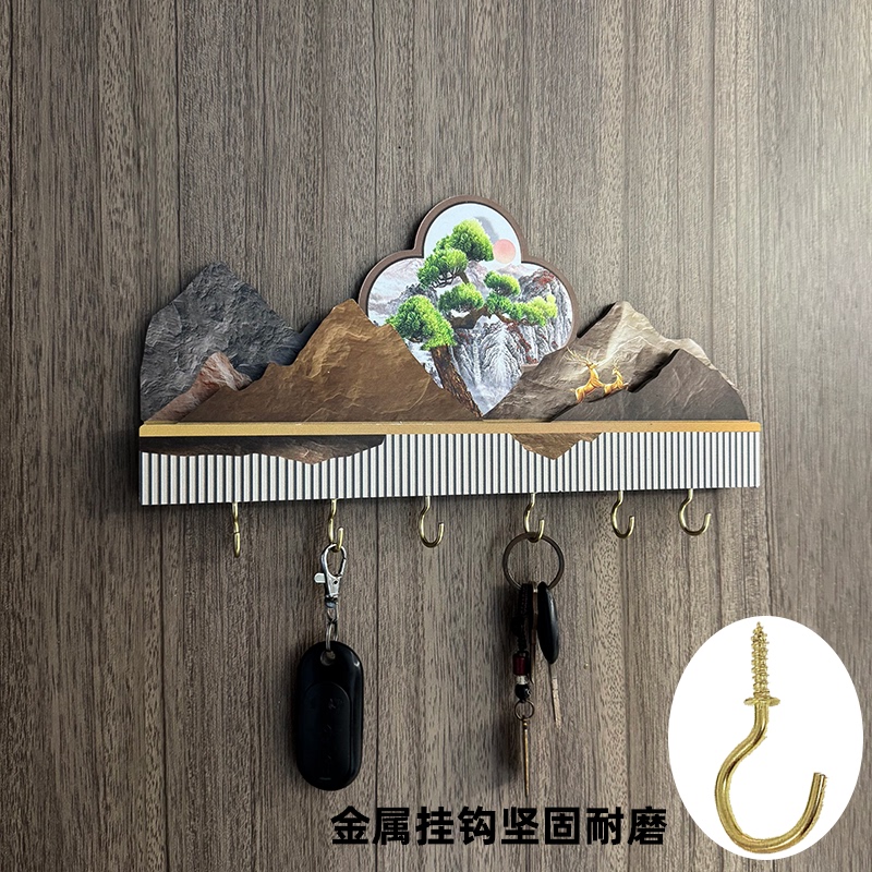 Key Entryway Hook Iron Hook Entryway Decorative Painting New Chinese Style No-Drill Wall-Mounted Ornament Storage Rack