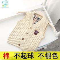 Baby and childrens vest baby cotton sweater spring and autumn thin knitted wool college boy outer cardigan vest