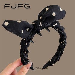 Elf Bunny Ear Headband Female Polka Dot K-Style Cute Age-Reducing Sawtooth High Skull Headband Playful Girl Face Wash Hairpin