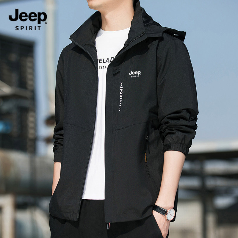 Jeep Men's Jacket Spring and Autumn Thin Large Size Loose Windproof Waterproof Sports Casual Coat Men's Trendy