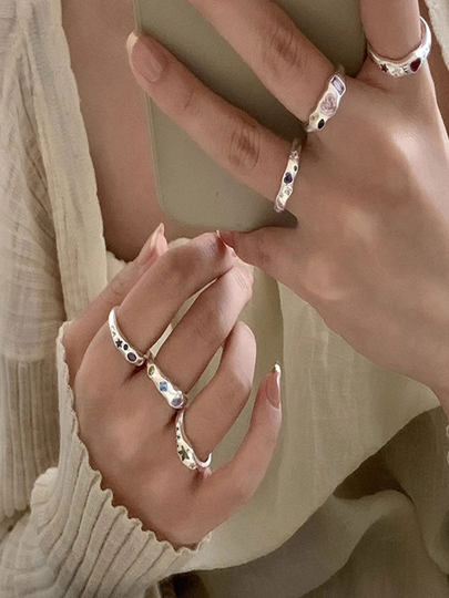 Niche retro unique design colorful zircon ring female trend Y2K sweet cool style opening adjustable