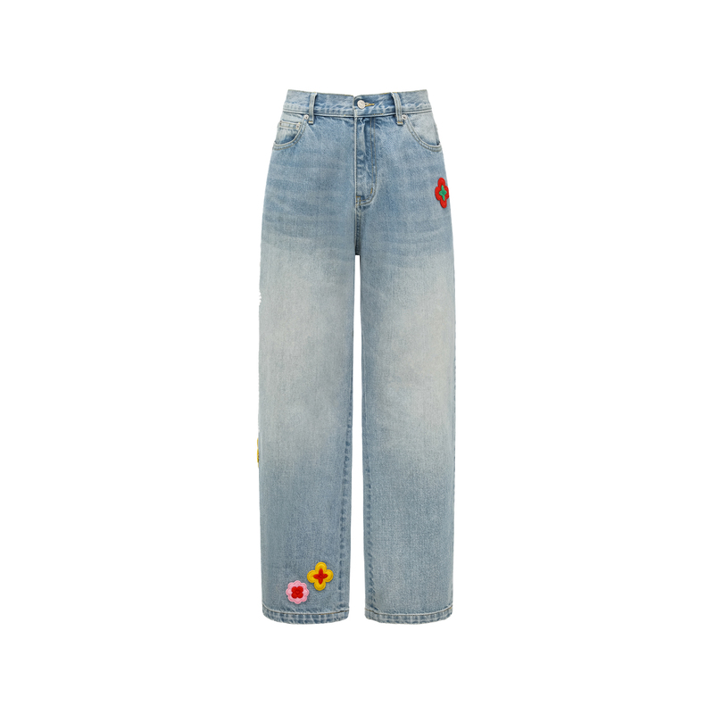 [Official Genuine Product] Gb-Goodbrand 25Ss Floral 3D Embroidery Light Luxury Jeans Unisex