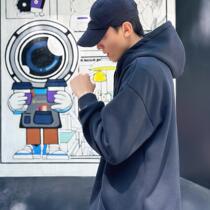 2023 heavyweight velvet thickened hooded sweatshirt for men and women solid color trendy brand loose and versatile hoodie top