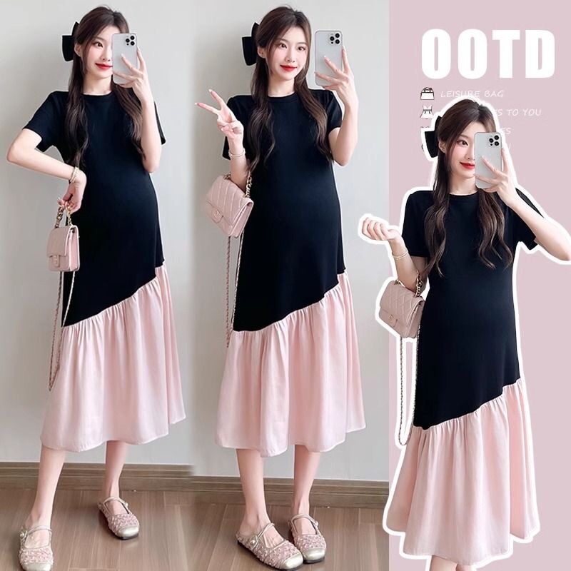 Trendy and Elegant Summer Maternity Dress, Slimming, Sweet, Stylish, Mid-Length, Belly-Covering, Plus Size for Fashionable Moms Trendy and Elegant Summer Maternity Dress, Slimming, Sweet, Stylish, Mid-Length, Belly-Covering, Plus Size for Fashionable Moms
