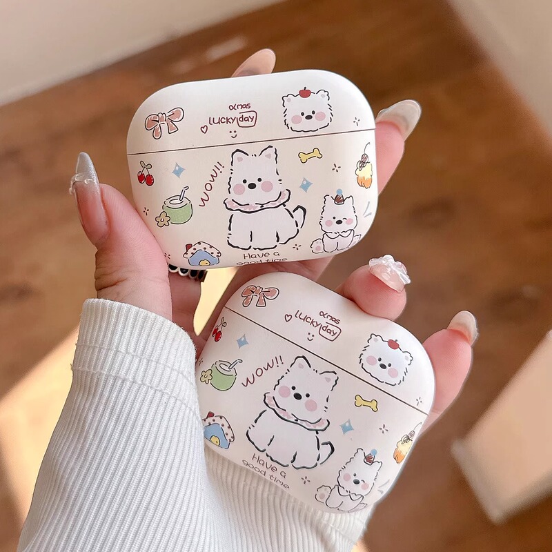 Cute West Highland Puppy AirPods 4Th Generation Earphone Case Suitable for Apple Pro 2Nd Generation Protective Cover AirPods 3Rd Generation Wireless Bluetooth 1/2Nd Generation Cartoon AirPods Pro 3Rd Generation Anti-Fall Couple Female