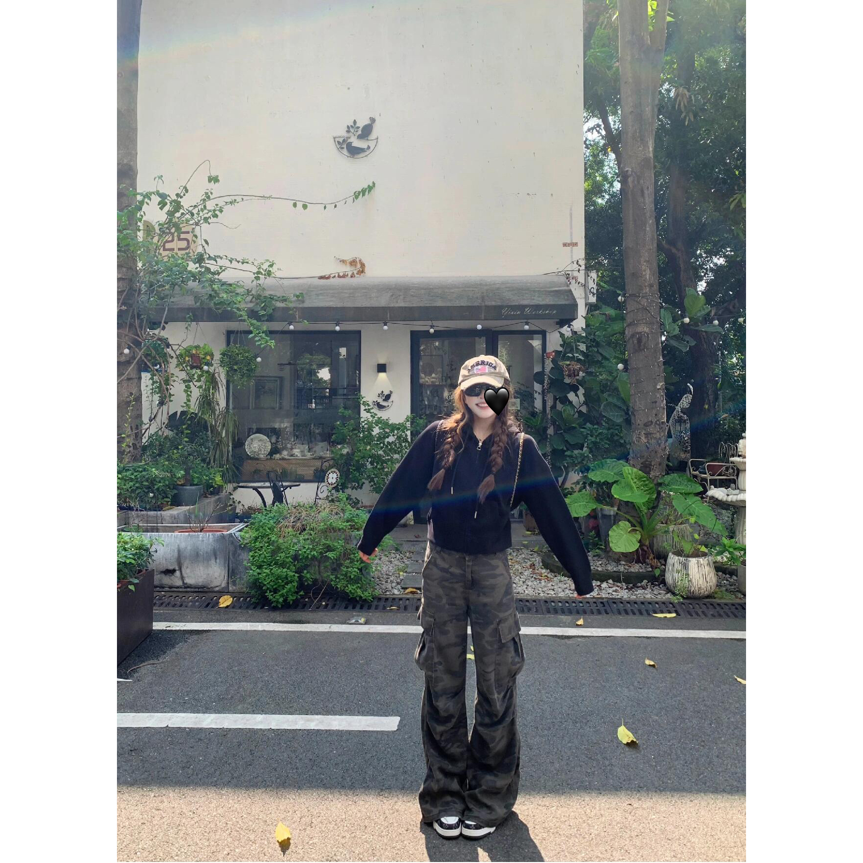 アメリカンストレート迷彩柄オーバーオール。レディース春夏カジュアルオールマッチハイウエストルーズスリムワイドレッグデニムモッピングパンツ。