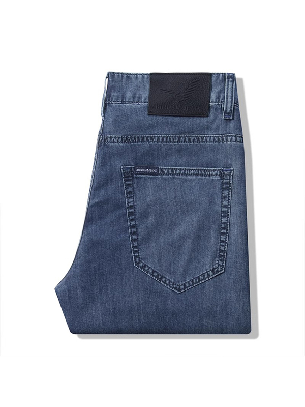 Bozz Bury~Washed Blue Fabric Feels Soft! Men's Ultra-Thin Ice Silk Cotton Straight-Leg Jeans