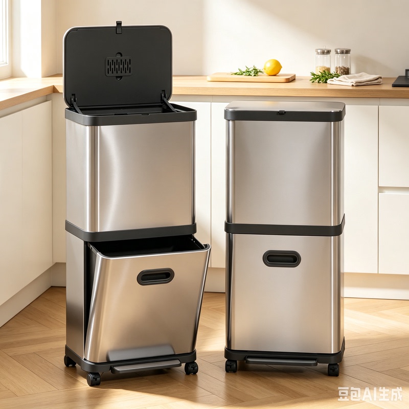 Stainless Steel Trash Can for Home Kitchen Use, No Need to Bend Over, Movable, Large Capacity, Dry and Wet Separation, 2026 New Model