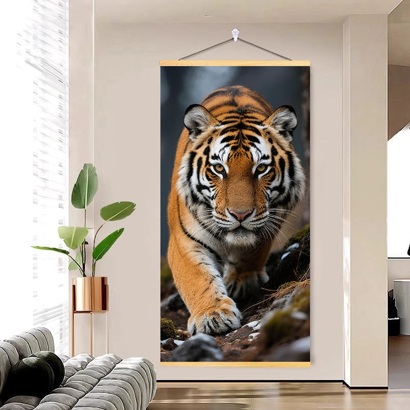 Northeast Tiger Scroll Painting: Tiger Descends the Mountain to Dispel Bad Luck, Tiger Brings Power and Credibility, Animal Decorative Painting
