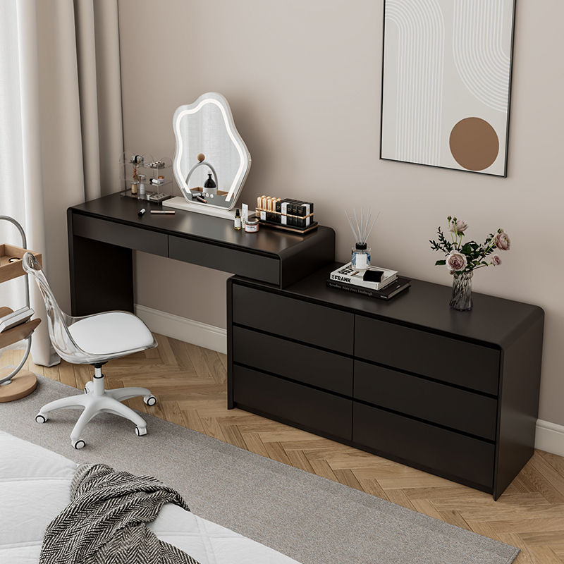 Black Lacquered Dressing Table and Chest of Drawers Integrated Modern Minimalist Solid Wood Makeup Table Bedroom New Model High-End Rotatable